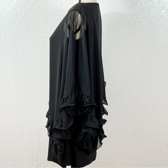 XSCAPE Black Ruffle edge sheer cape mini dress . - Picture 7 of 13